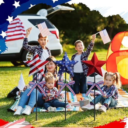 Amyhill 3 Pcs 4th of July Outdoor Decor Patriotic Star Metal Garden Stakes Memorial Day Welcome Yard Signs Red White Blue Decorations Garden Stakes for 250th Anniversary Patio Lawn Walkway Outside - Image 2