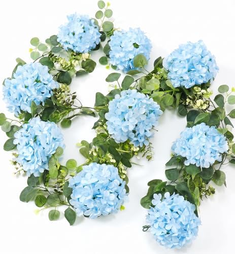 6ft Light Blue Hydrangeas Artificial Floral Garland Decoration for Mantle by Maysing