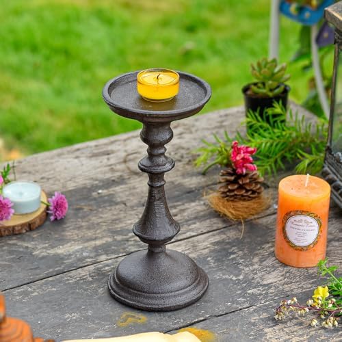 Sungmor Rustic Cast Iron Pillar Candle Holder, 7.8 Inches Tall - Image 4