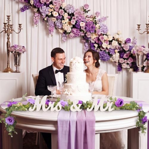 Canlierr 2 Pcs Large Mr & Mrs Sign with Artificial Flower Garland,Purple - Image 6