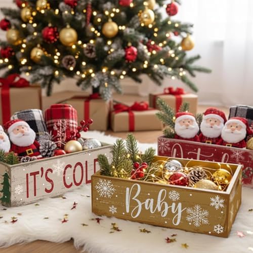 3 Pcs Vintage Wooden Box with Words Baby Its Cold Outside - Image 2