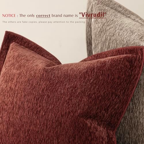 Decorative Chenille Luxury Throw Pillow Covers with Wide Edge, Textured Solid Pillowcases, Soft Velvet Cushion Cover Home Décor for Couch Sofa Chair Bed,20×20 Inch, Set of 2, Burgundy Red - Image 3