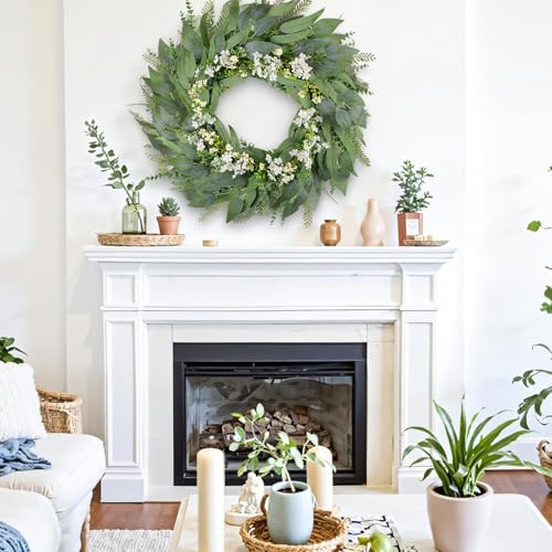 30inch Eucalyptus Wreath for Front Door - Large Artificial Greenery Outdoor Wreath, Spring Summer Decor Door Wreath with Olives Leaves,Mixed Berry for Porch,Window, Farmhouse, Home,Holiday, Hanging - Image 2