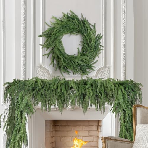 2 Pack Christmas Norfolk Pine Garland 6FT, Real Touch Greenery - Image 2
