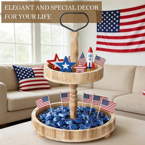 Horse Rustic Wooden Tiered Tray, 18.5x12.5 2 Tier Farmhouse Decor Cupcake Stand, Round Serving Tray for Home Kitchen Shelf Dinning Table Seasonal & Independence Day,Halloween,Christmas Decorations - Image 7