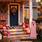 Novabright 30.2 H Halloween Pink Ghost Porch Sign Standing Wooden Decor - Image 6