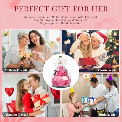 Gifts for Women Preserved Rose Forever Flower in Glass Angel Figurines Fresh Flowers for Delivery Prime Mothers Day Birthday Gifts for Mom Real Pink Roses for Grandma Sister Wife Her from Daughter - Image 5