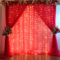 30x10ft Red Tulle Backdrop Curtain with Lights String for Parites, Sheer Backdrop Curtains for Wedding Baby Shower Birthday Party Photo Shoot Decorations by Partisky