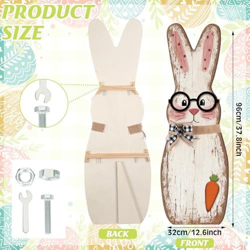 Yerliker 35 Inch Easter Wooden Porch Sign Wooden Bunny Standing Sign Decoration Easter Rabbit Outdoor Decor Bunny Shape Decor for Porch, Yard, Front Door, Garden, Patio, Outdoor - Image 2