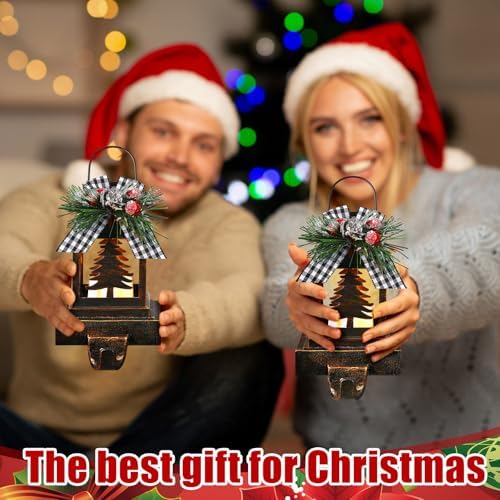 Therwen 2 Pcs Christmas Stocking Holders Lantern, LED, Xmas Tree, Bronze - Image 4