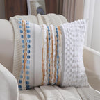 Boho Throw pillow covers 18x18 set of 2 farmhouse decorative Couch pillow covers neutral Accent throw pillows covers striped outdoor cushion covers square textured chenille pillow cases for sofa bed - Image 3