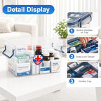 2 Pack Clear Medicine Organizer Box with Handle, Plastic Medicine Container with Tray First Aid Box Empty, Thickened Medicine Storage Organizer Multipurpose Medication Organizer Storage, Blue - Image 3