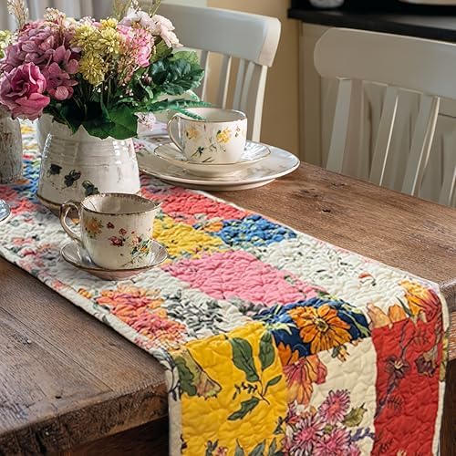 Reversible Patchwork Floral Quilted Table Runner, 13 x 54 Inch by ArtPineconeHome