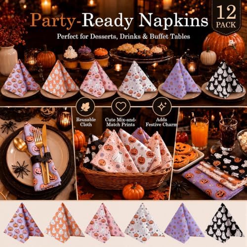 Mixweer 24 Pack Halloween Cloth Napkins Bulk, 15 x 15 Inch Square - Image 5