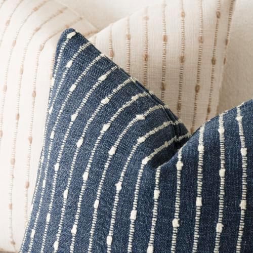 Foindtower Decorative Striped Boucle Throw Pillow Covers 20x20 Dark Blue - Image 4