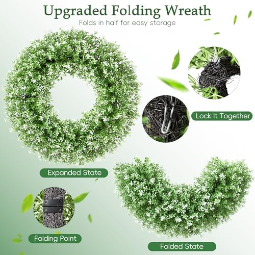 22“ Boxwood Wreath for Front Door,Spring Wreaths for Front Door, Farmhouse Door Wreath Outdoor Indoor for All Seasons Decor - Image 4