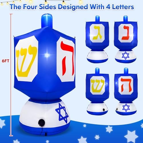 MICOCAH 6 FT Hanukkah Inflatables Dreidel Built-in LEDs Outdoor Decorations - Image 2