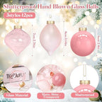 Zomiboo 12 Pcs Vintage Pink Glass Christmas Ball Ornaments Set 3.15" - Image 2