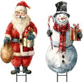 Bunny Chorus Christmas Decorations Outdoor, 2pcs Large Rustic Santa Claus Snowman Yard Metal Stakes Xmas Decor, 37" Vintage Winter Signs for Lawn Front Door Garden Home Farmhouse Porch Outside by Ivenf