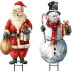 Bunny Chorus Christmas Decorations Outdoor, 2pcs Large Rustic Santa Claus Snowman Yard Metal Stakes Xmas Decor, 37" Vintage Winter Signs for Lawn Front Door Garden Home Farmhouse Porch Outside by Ivenf
