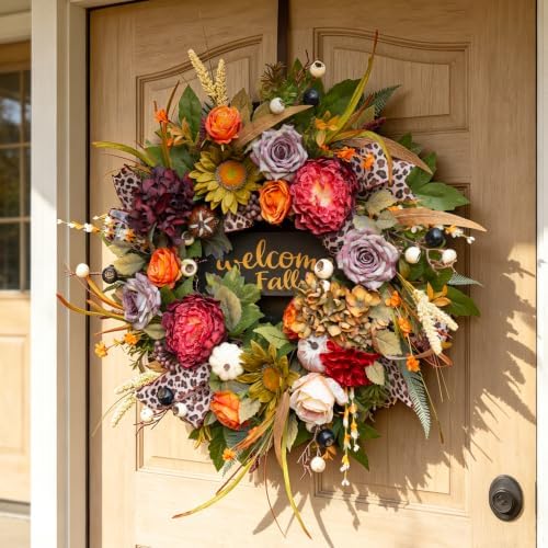 Fall Wreaths for Front Door 24 Inch Artificial Autumn Wreath Rustic Decor - Image 4