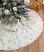 AOGU 60 Inch Sequin Faux Fur Christmas Tree Skirt Decoration for Merry Christmas Party White Plush Silver Sequin Snowflake Xmas Christmas Tree Skirt Decorations - Image 3