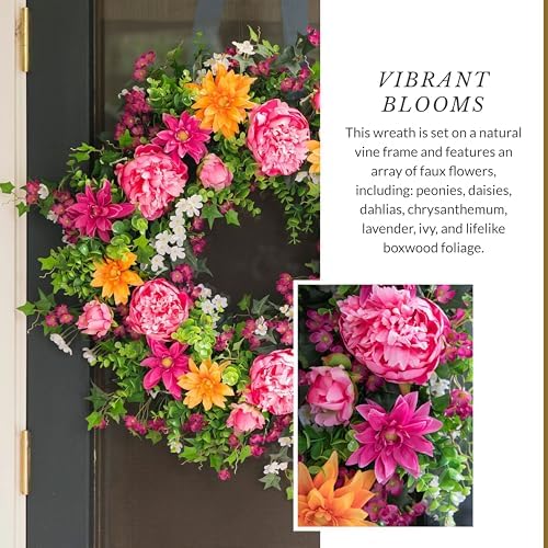 Balsam Hill Outdoor Radiant Peony Spring & Summer Wreath - 30" Premium UV-Protected Floral Door Wreath for Front Door, Patio, & Year-Round Outdoor Display - Image 4