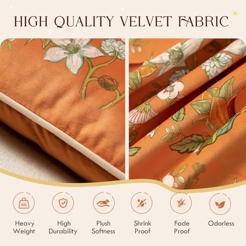 Vintage Burnt Orange Floral Pillow Cover 18x18, Terracotta - Image 3