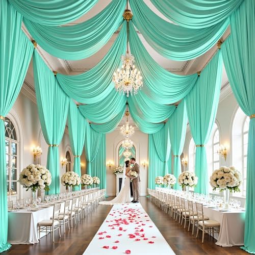 10 Panels 5ft(W) x 20ft(H) Mint Green Ceiling Drapes for Wedding Parties by PartyVillage