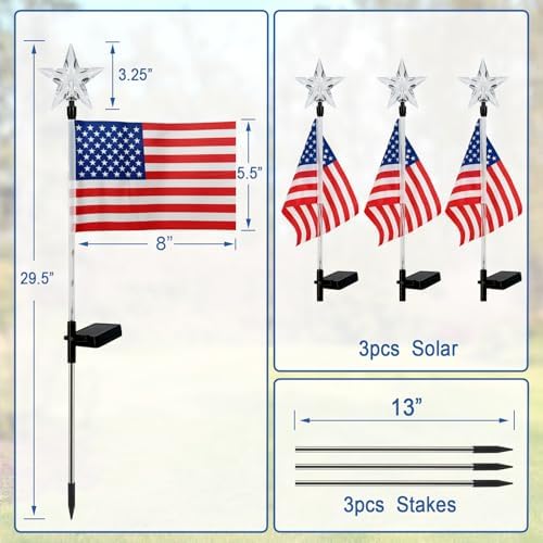 4th of July Decorations Outdoor,3 Pack Solar American Flag lights Stakes - Image 7