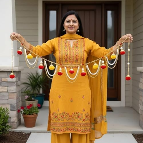 LOVENSPIRE Bead Door Toran with Pompom 3.3 ft - Traditional Indian Moti Wall & Window Hanging Valance for Home, Wedding, Diwali Pooja & Festive Decorations - Image 6