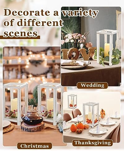 Huquary 16Pcs Wooden Wedding Lantern Centerpiece Rustic Wood Lantern, White - Image 5