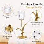 Candle Holder, Cut Rose Shaped Brass Candle Holder High-end Light Luxury Creative Art Crystal Glass Flower Candle Sticks Holder Decor Marble Disc Base Romantic Ambiance Table Decoration - Image 2