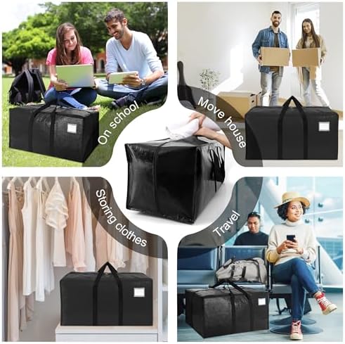 VELVETSURE 12 Pack Heavy Duty Extra Large Moving Bags W/Backpack Straps - Strong Handles & Zippers, Storage Totes For Space Saving, Fold Flat, Alternative to Moving Box and Storage Bin, Black - Image 6