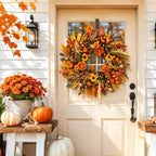Fall Wreath for Front Door 26 Inch, Autumn Harvest Wreath Sunflowers Roses Acorns Berries, Thanksgiving Halloween Farmhouse Rustic Grapevine Twig Decor - Image 7