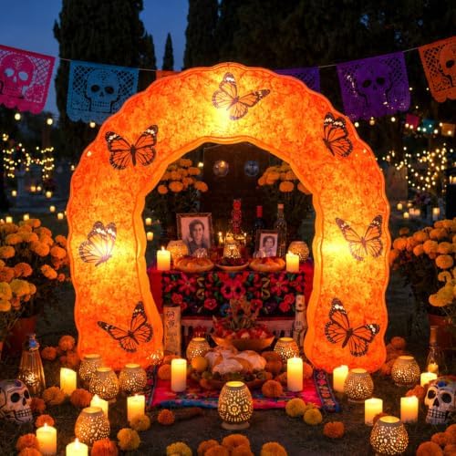 Vihose 5 ft Day of The Dead Inflatable Marigold Archway with LED Lights - Image 6