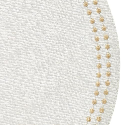 Bodrum Pearls Round Embroidered Placemats Set of 4 – 15" Elegant Table Mats for Dining, Weddings & Special Occasions, Decorative, Wipe-Clean Vinyl Placemats, Antique White/Gold - Image 3