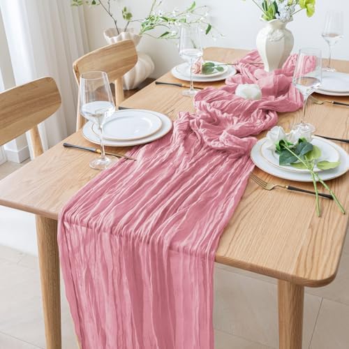 Cheesecloth Table Runner 10FT 12Pcs Pink Boho Gauze Rustic Sheer Runners - Image 6