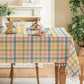 JIALE Easter Gingham Tablecloth Cotton Linen Fabric Colorful Checkered Table Cloth with Tassel, Washable Wrinkle Free Buffalo Plaid Table Cover for Spring Summer Dining Party, Multi Yellow, 55X106'' by JIALE
