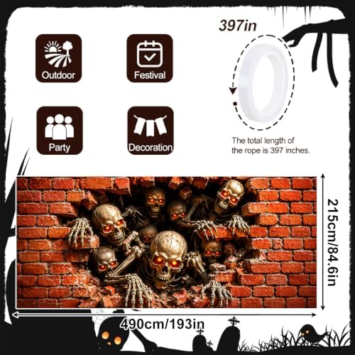 Gothic Horror Skeletons Halloween Skull Garage Door Banner 7x16ft - Image 2