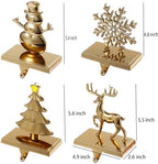 Set of 4 Antique Gold Christmas Stocking Holders for Mantel, Christmas Stocking Hanger Set-Snowflake Snowman Reindeer Tree Stocking Holder for Mantle- Metal Fireplace Hooks for Xmas Decor - Image 2