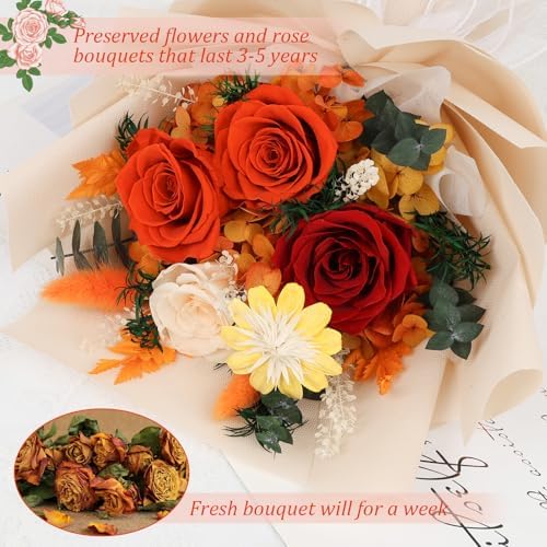Flowers for Delivery Prime Preserved Orange Roses Bouquet Save 3-5 Years - Image 3