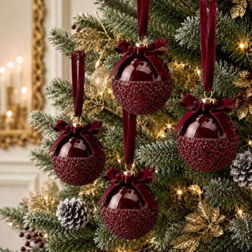 9 Pcs 3.15'' Burgundy Red Glass Christmas Ball Ornaments by PullCrease