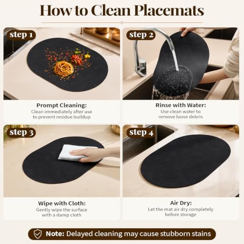 Homaxy Oval Heat Resistant Placemats Set of 8, Black - Image 6