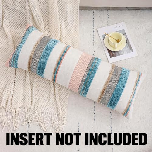 Coastal Lumbar Throw Pillow Cover 14x36 Boho Decor Turquoise Blue - Image 4