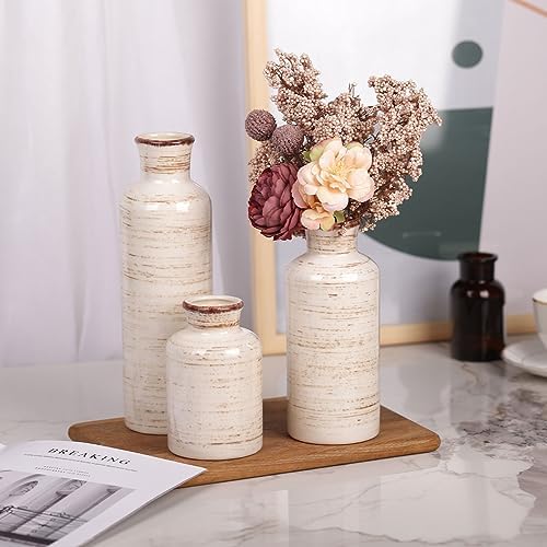 Ceramic Vase Set - 3 Ceramic Small Vases, Farmhouse Country Flower Vase Home Decor, Living Room Decoration, Table Decoration, Fireplace Decor, and Entrance Decorations Centerpieces - Image 6