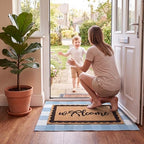 2 Pcs Blue Welcome Mats for Front Door Layered Buffalo Plaid Outdoor Rug - Image 6