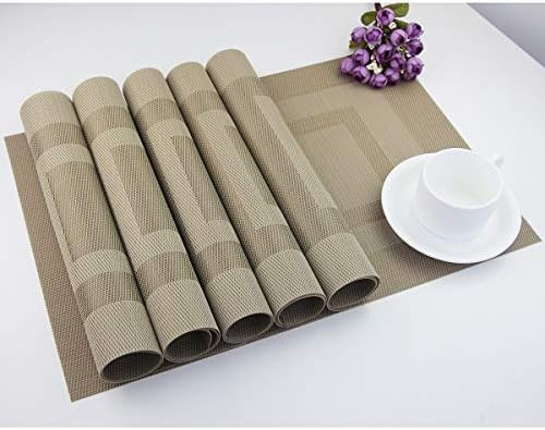 PIGCHCY Placemats Set of 12 Washable Durable Place Mats Vinyl Heat Resistant Non-Slip Table Mats Indoor Outdoor (18 x 12 inches, Beige) - Image 4