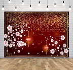 BELECO 10x8ft Fabric Chinese New Year Backdrop Lunar New Year Decorations Pink Cherry Blossoms Red Lanterns Spring Festival Background Party Decorations Banner Holiday Photoshoot Studio Props - Image 2