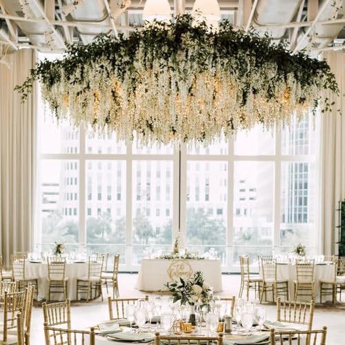 108Pcs Artificial Wisteria Flowers 3.6 Feet/Piece White Dense Artificial Fake Wisteria Vine Ratta Hanging Garland Silk Flowers String Home Party Wedding Decor(White-Dense) - Image 7
